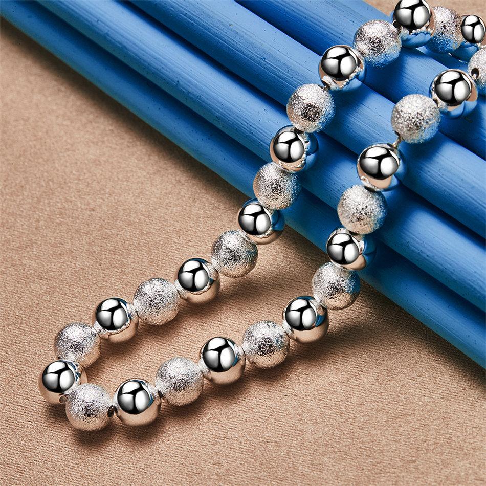 925 Sterling Silver Delicate Frosted Beaded Necklace for Women, Fashionable Party Gift, Wedding Jewelry