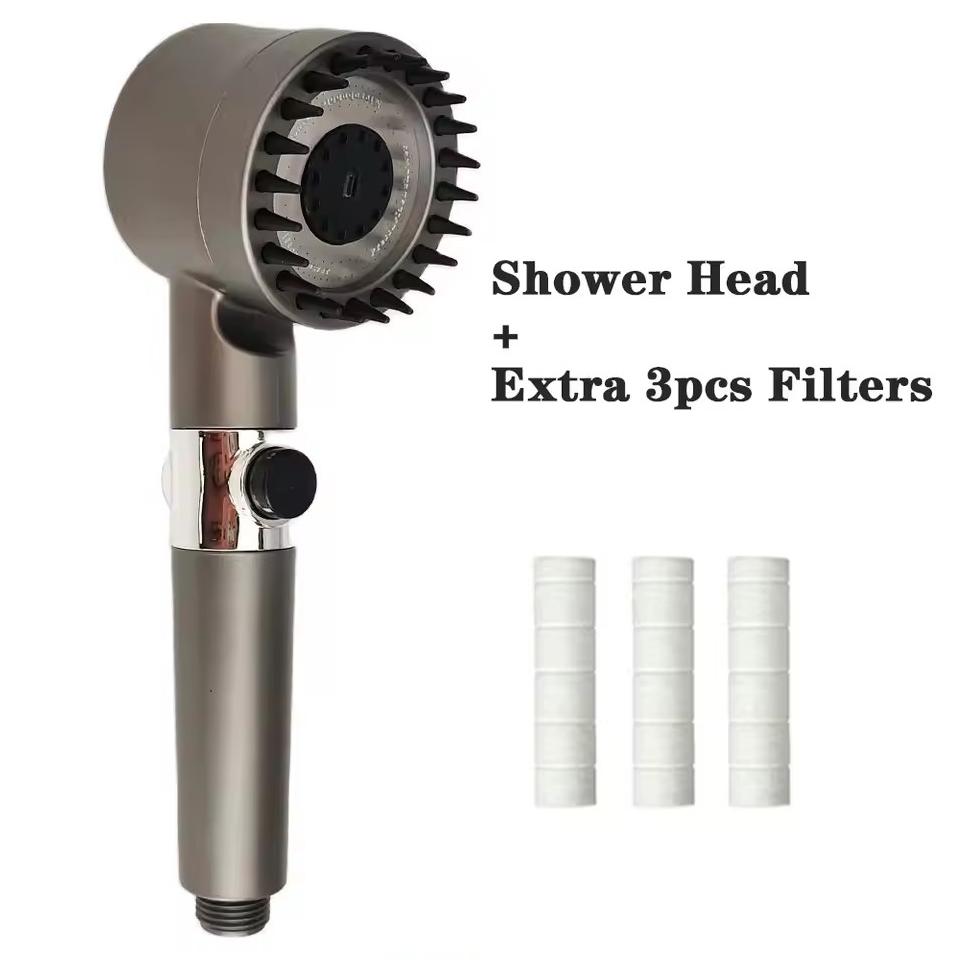 Massage Spa Pressurized Shower Head 3 Modes High Pressure Filter Rainfall Shower One-Key Stop Spray Nozzle Bathroom Accessories