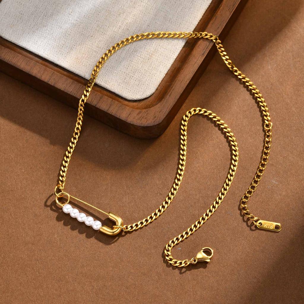 Stainless Steel Paperclip Necklace for Women Safety Pin With Bead Link Chain Necklaces Punk Party Accessories Gift