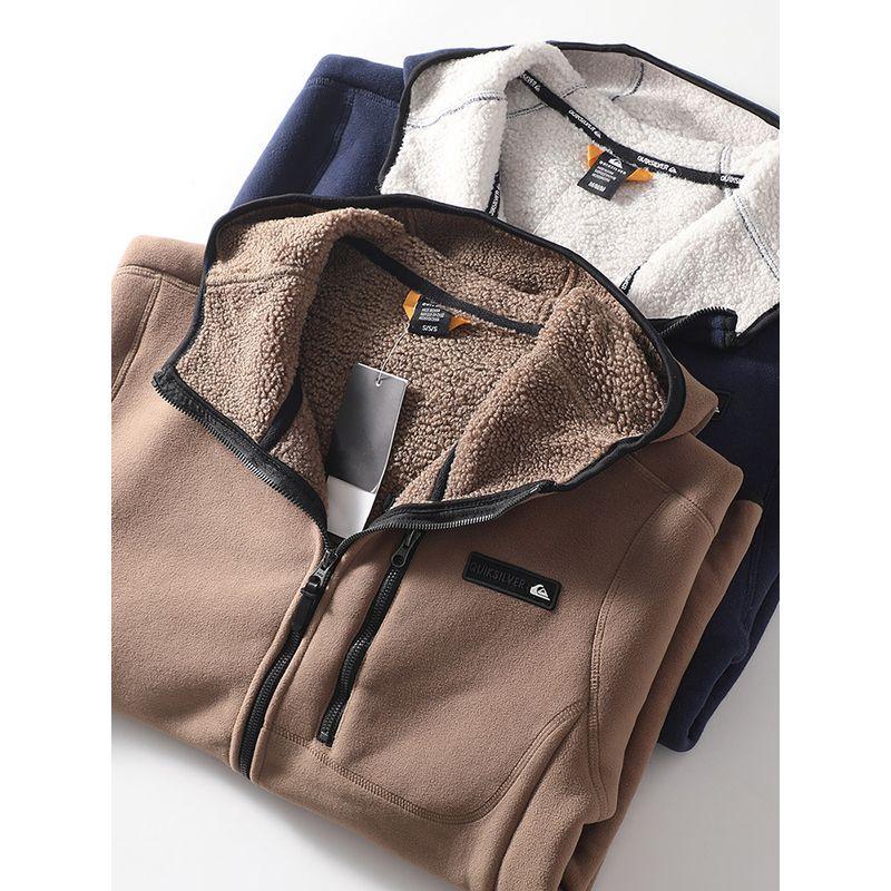 Outdoor Fleece Jacket with Hood, Thickened Fleece Lining, Men's Winter Zip-Up Sweatshirt
