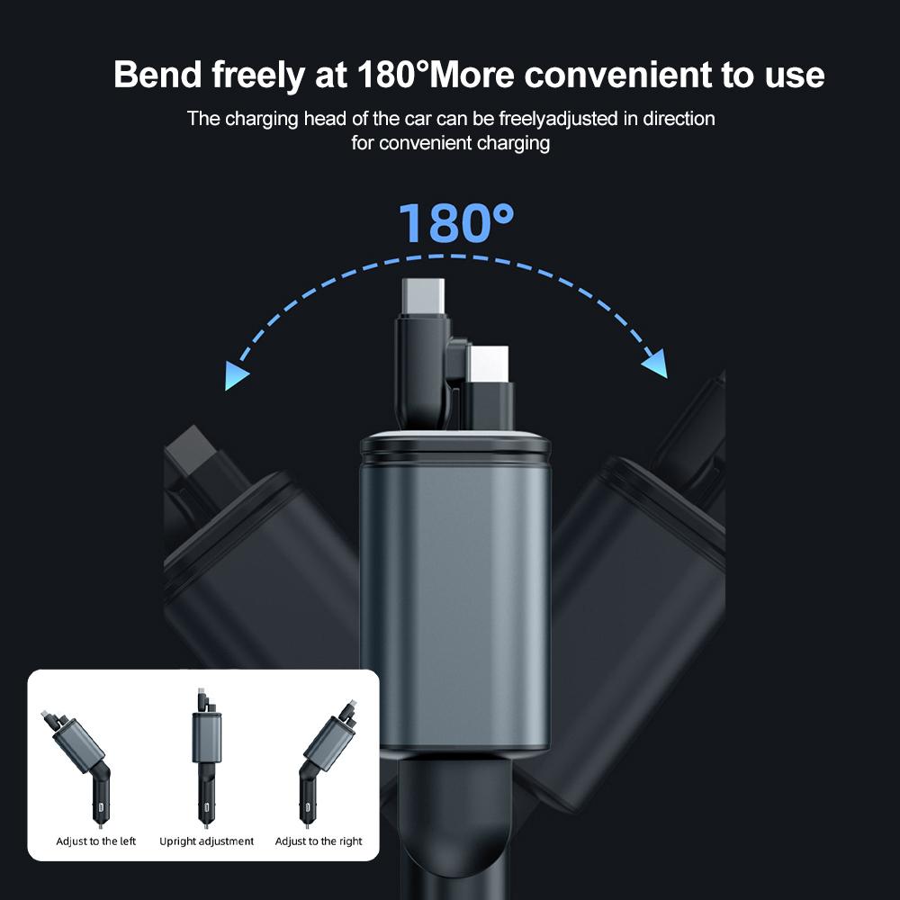 5 In 1 Total Power 180W Car Fast Charger with Retractable Cable USB Type-C Power Adapter with Color Ambient Light and Starry Sky Light for IOS Android
