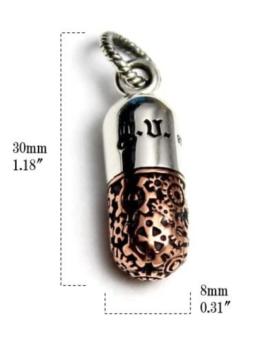 Capsule, medicine, gear, pendant, sterling silver 925, good vibrations