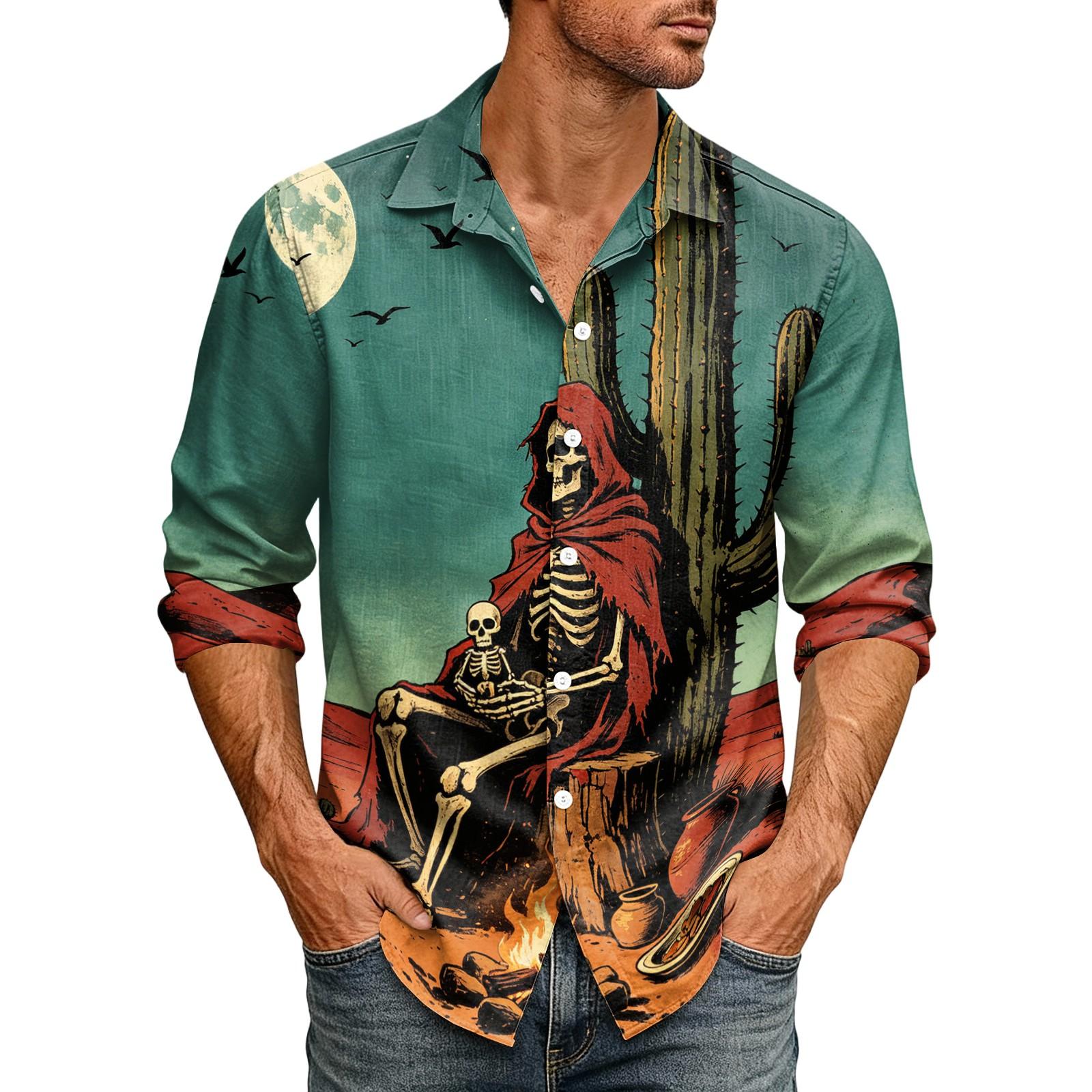 Men s Long Sleeve Cardigan with Halloween Print for Trendy Party Wear S