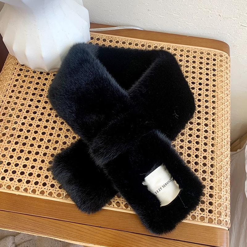 Flauschiger Pelzkragen Schal Damen Warmhalten Verdickender Pelz Schal Bunt Kreuz Winterschal Herbst Winter Kunstpelz Plüsch Elega