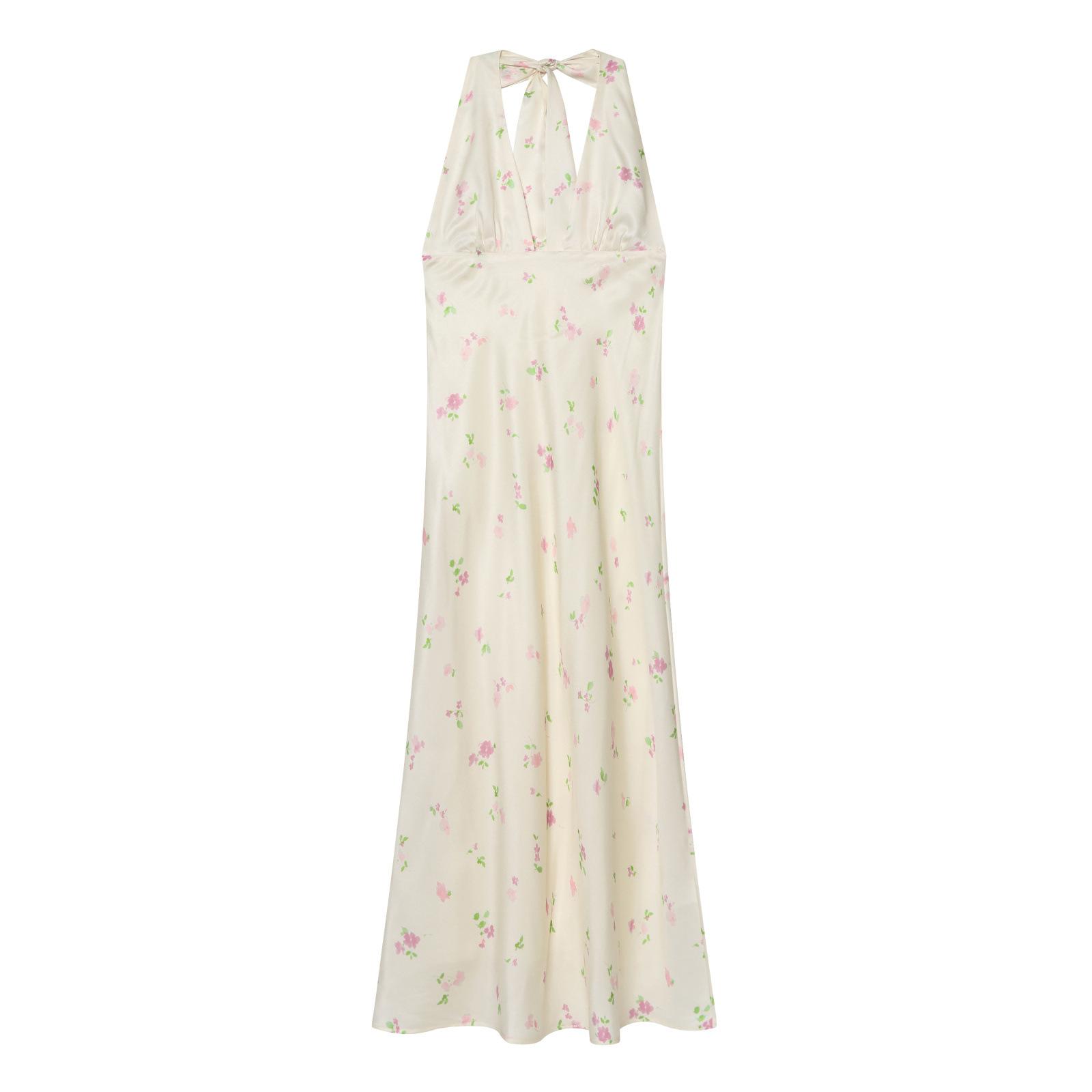 European and American style new women s fashionable silk satin textured floral midi dress 2742306 XS