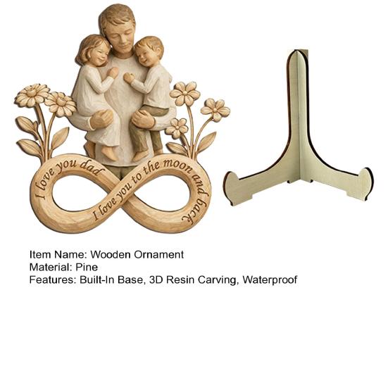 Wooden Ornament with Stable Base, Father Day Wooden Ornament, Decorative Resin Sculpture Family Love Decor for Desktop Bookshelf