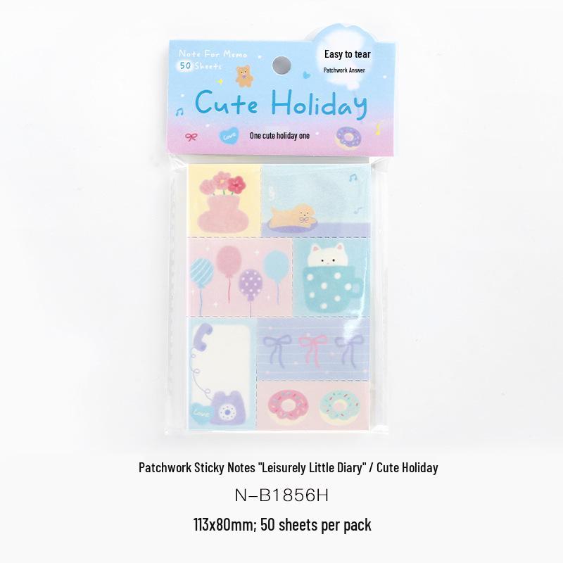 Patchwork Sticky Notes: Korean Style Little Diary, Tearable Student Reminder & Journal Material.