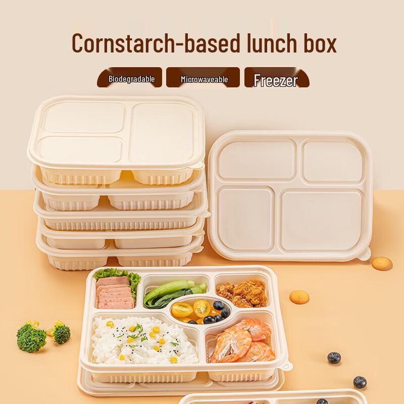 Disposable Degradable Corn Starch 4-Compartment Meal Box
