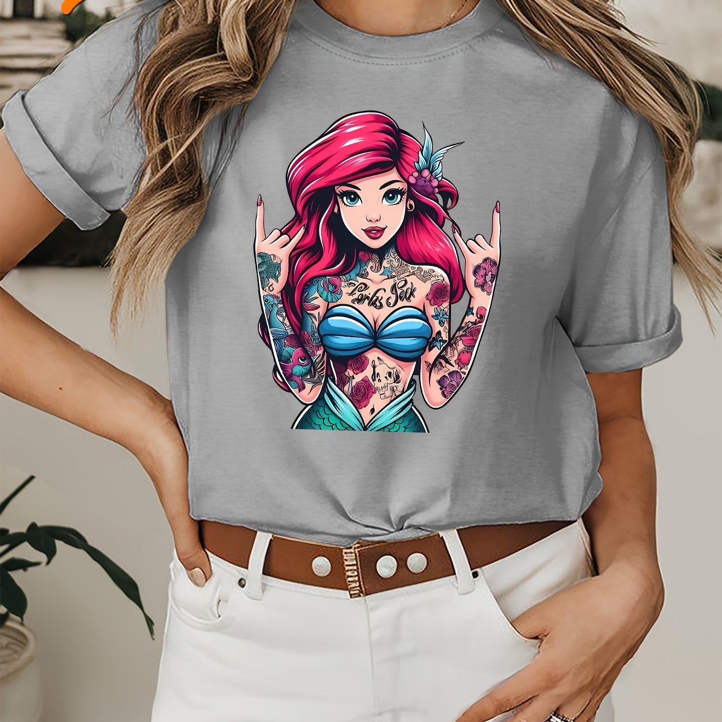 

Womens Disney Ariel The Little Mermaid TShirt Vintage Cotton Short Sleeve Unisex Streetwear Oversized Loose Casual Stylish S