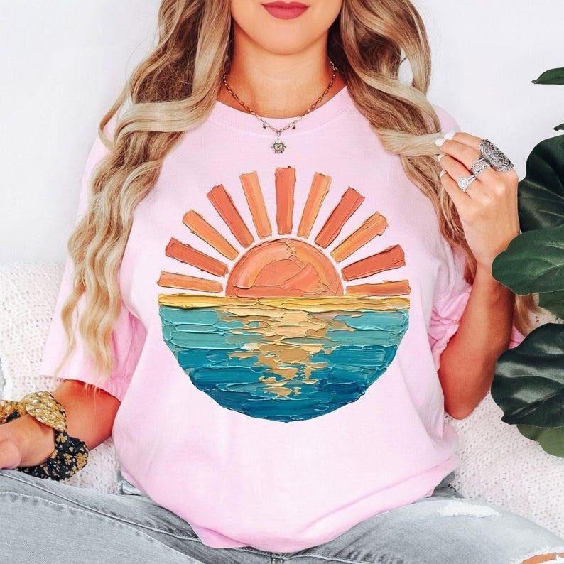 Comfort Colors Sunset Beach Shirt Retro Coastal Ocean Graphic Tee Summer Gift