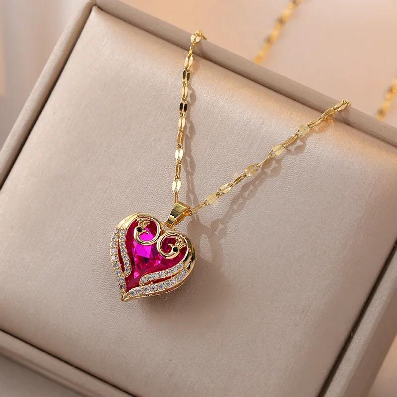 Moderna y Lujosa Cadena para Clavícula de Acero Inoxidable, Personalizable y Versátil, con Colgante de Ostra y Perla en Forma de Corazón de Melocotón