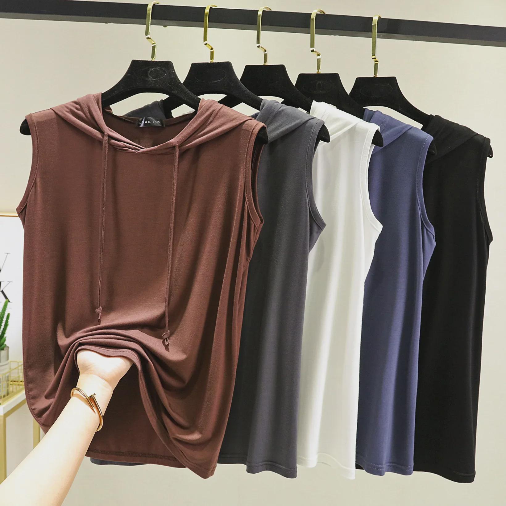 

Women s Korean Style Summer Sleeveless Hooded Tank Top XXL