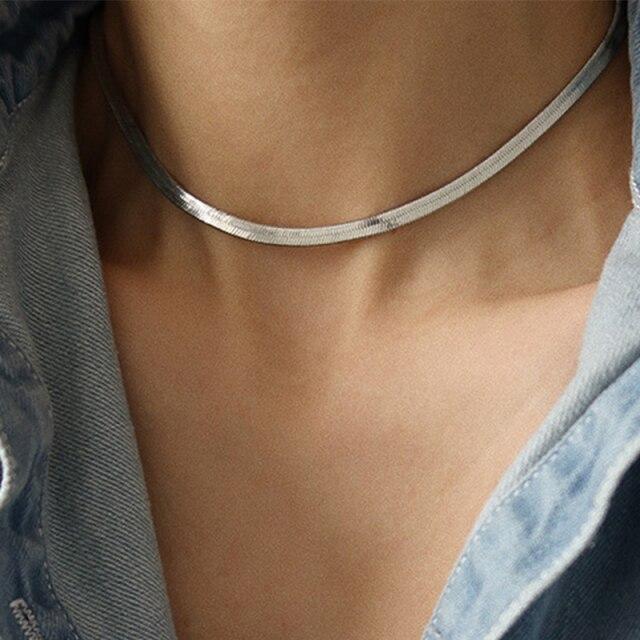 

Модное женское ожерелье со змеиной цепочкой унисекс, колье из нержавеющей стали с рисунком «елочка», золотого цвета, цепочка, ожерелье для женщин, ювелирные изделия 19.7inch(50cm)