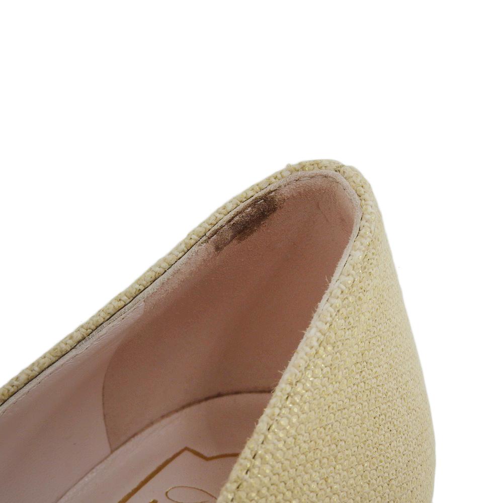Roger Vivier Excellent condition square metal buckle canvas square toe chunky heel pumps beige x gold size 36 shoes 36 Beige / goldUsed