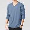 Minimalistisches Herren-V-Ausschnitt Langarm-T-Shirt Weicher Strickstoff Bequemes Oberteil für alle Jahreszeiten