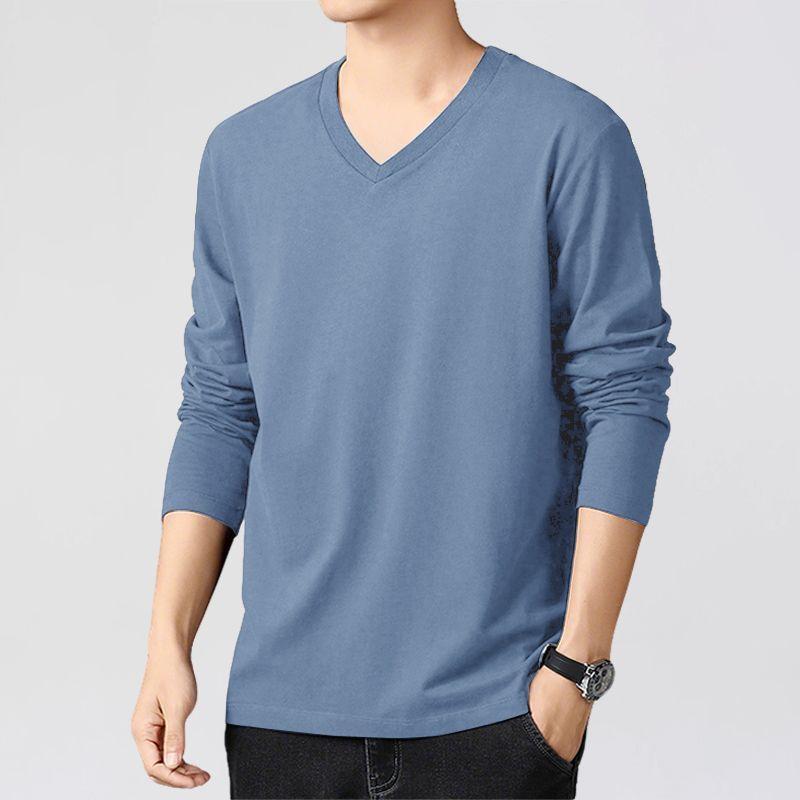 Minimalistisches Herren-V-Ausschnitt Langarm-T-Shirt Weicher Strickstoff Bequemes Oberteil für alle Jahreszeiten