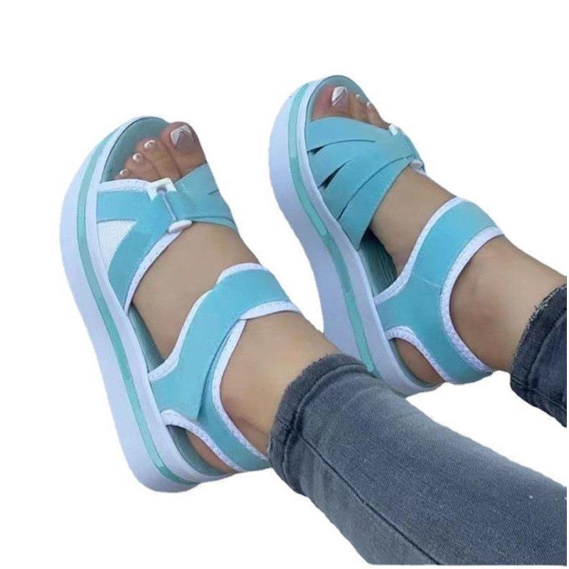 Women's Plus Size Color Block Flat Sandals, adjustable magic tape with thick sole suitable for daily leisure and beach occasions