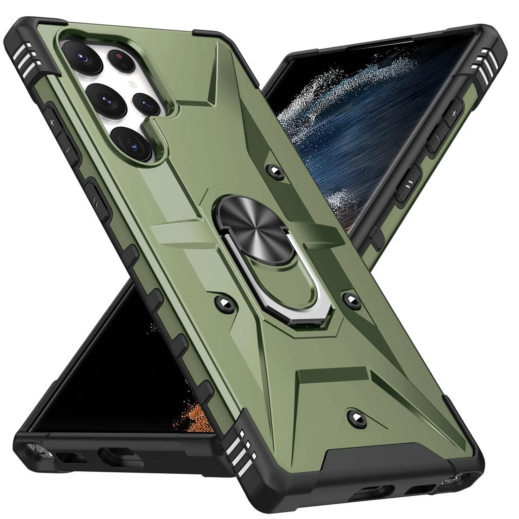 For Samsung Galaxy S22 S23 S24 S25 Ultra Plus A14 A34 A54 A15 5G Shockproof Heavy Duty Armor Phone Case Cover Ring Kickstand