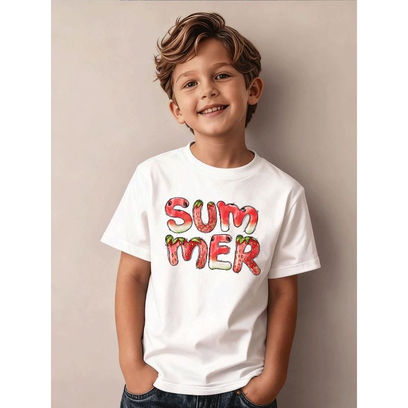 Boys T Shirt Casual Summer Strawberry Pattern Black Tee 110 белый