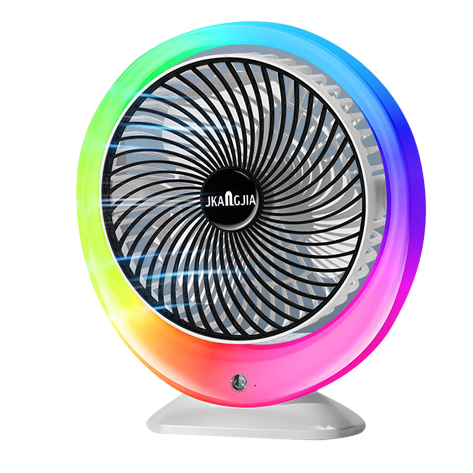 

USB Charging Colorful LED Desk Fan with Gradient Ambient Light 3 Speed Wind Power 1200mAh Battery Wide Angle Air Supply чёрный