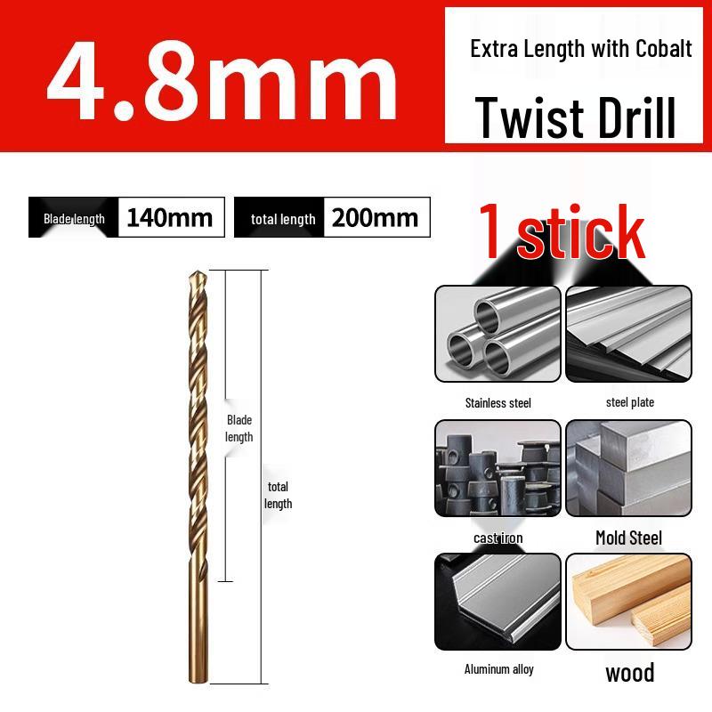High-Strength Ultra-Long Cobalt Twist Drill Bit for Stainless Steel and Wood.