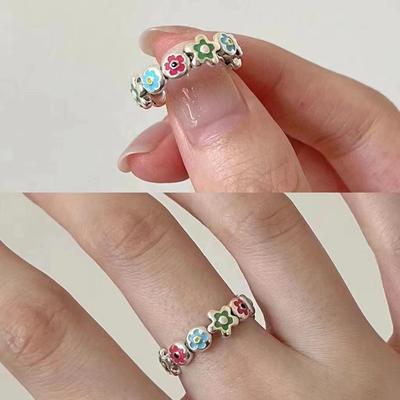 Korean Flower Silver-Plated Enamel Adjustable Ring - Hyun-ah Collection