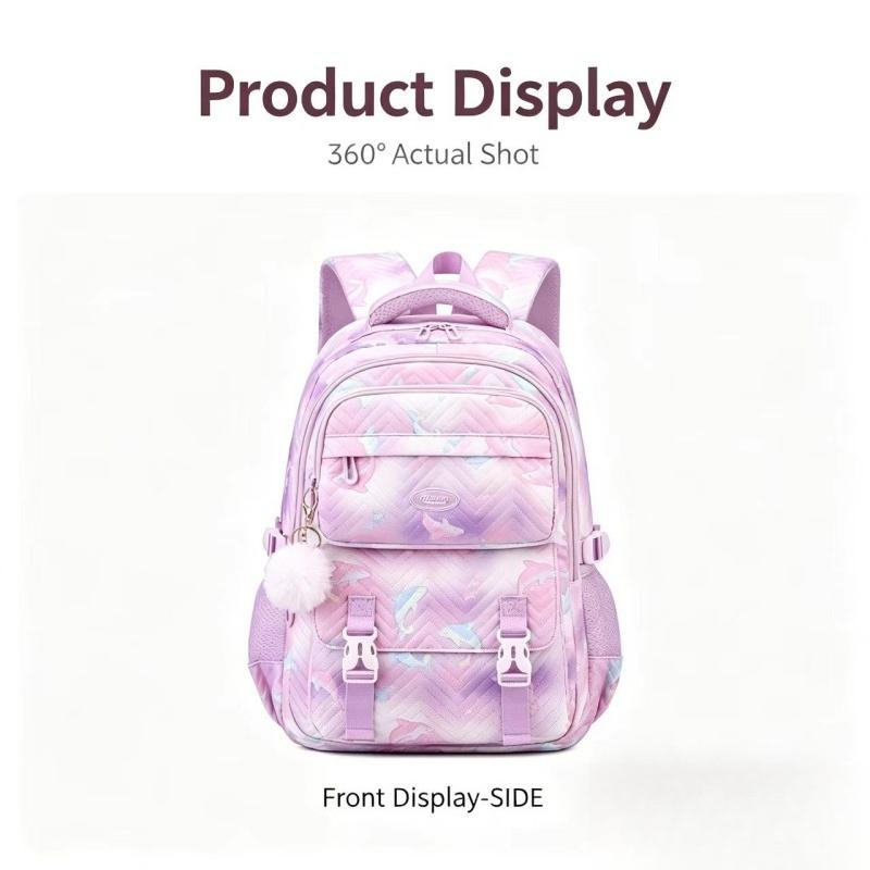 New Primary Girl Student Schoolbag Lightweight Wear-resistant Backpack Fashion Contrasting Color Cute Cartoon Fish Junior High School Student Book Bag
