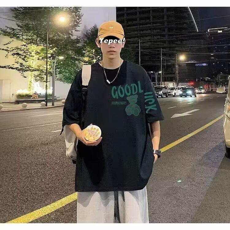 Pánské trendy tričko s krátkým rukávem s kulatým výstřihem a kulatým výstřihem na léto Volný ležérní top