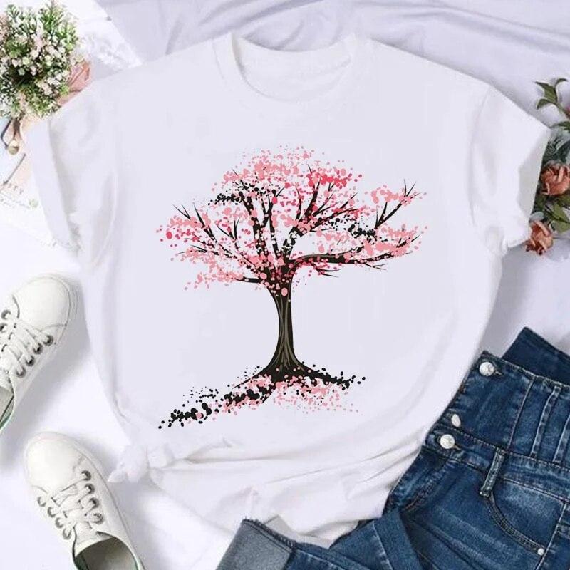 Short Sleeve Butterfly Bow Sweet Flower Fashion Summer Women Print T Shirt Female Casual Top Tshirts Cartoon Graphic Tee T-Shirt Unisex