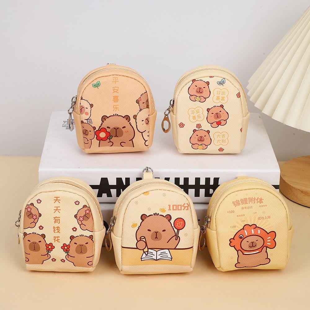 Japanese Capybara Coin Purse Pu Earphone Storage Bag Cute Cartoon Leather Wallet Student