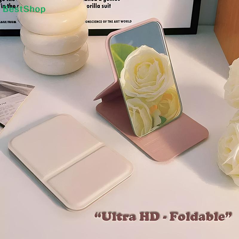 PU Leather Solid Color Foldable Makeup Mirror Simple Portable Handheld & Desktop Dual-Use Student Cute Pocket Mirror