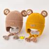 Zimní čepice na ochranu uší Teplá Hrubá Pletená Roztomilý Medvídek Dětská Proti chladu Bavlněná Podšívka Šněrování Kojenecká Batolecí Čepice Beanie