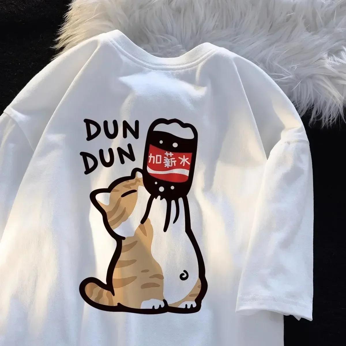 

T Shirt Kedi Chinoiserie Tarz Komik Yaz Retro Trend Karikatr Yavru stleri Tee Tshirt Kadn Tasarm Severler Rahat Ksa Kollu S
