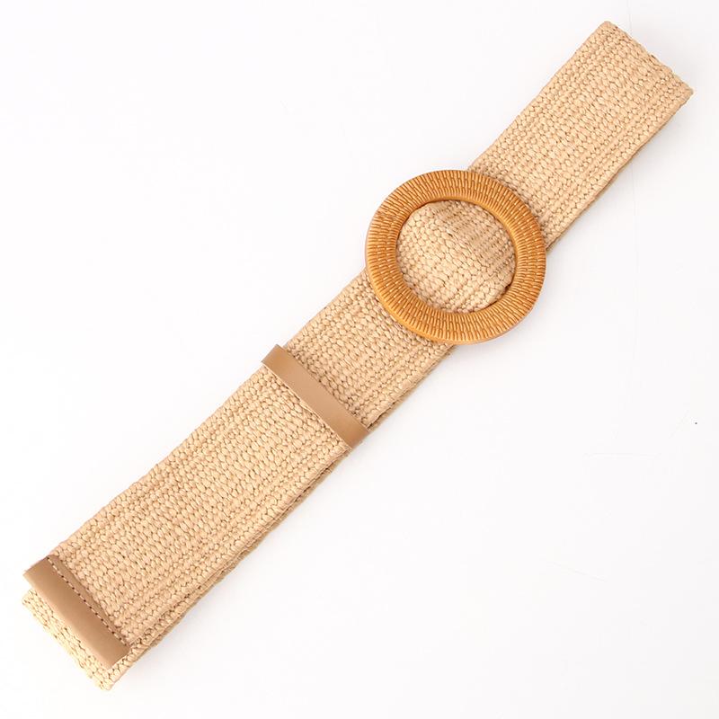 Imitation Grass Woven Women'S Elastic Belt Personalized Large Plastic Buckle Dress Elastic Waist Seal