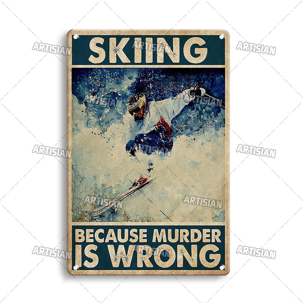 Artisian Skiing Snowboarding Metal Poster Sledding Tin Plaque Sport Decorative Plate Wall Decor Garage Bar Pub Club Hotel Cafe
