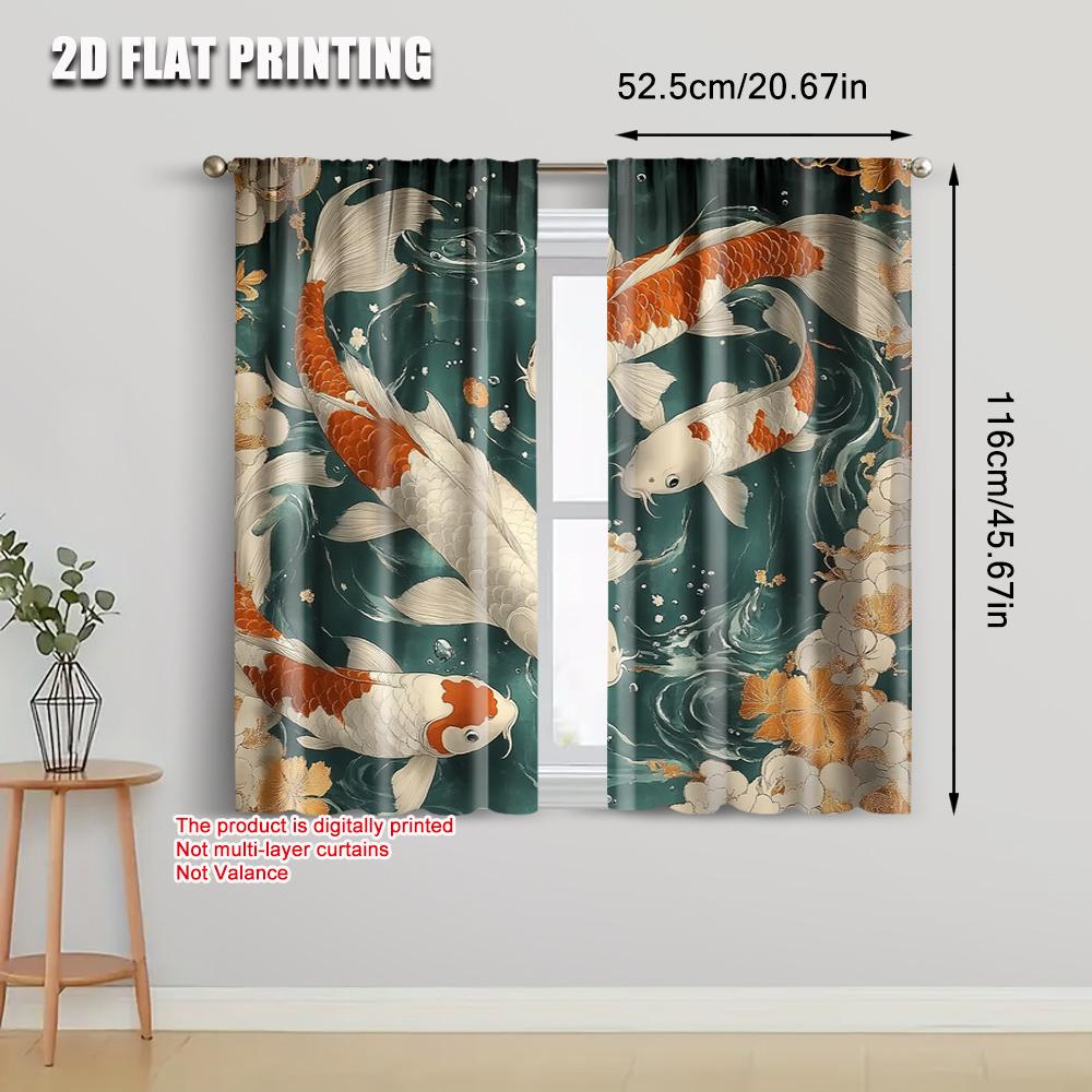 Curtains Digital Printed Print Koi Fish Pond Without Rod Decorations Outdoor Living Curtain Set Of 2 Classic Made Polyester Washable