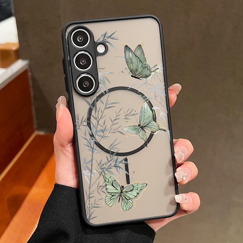 Creative Butterfly Flowers Pattern Case For Samsung Galaxy S26 Ultra S25 Edge S24 Plus S23 S22 S21 FE Magnetic For Magsafe Matte Cover