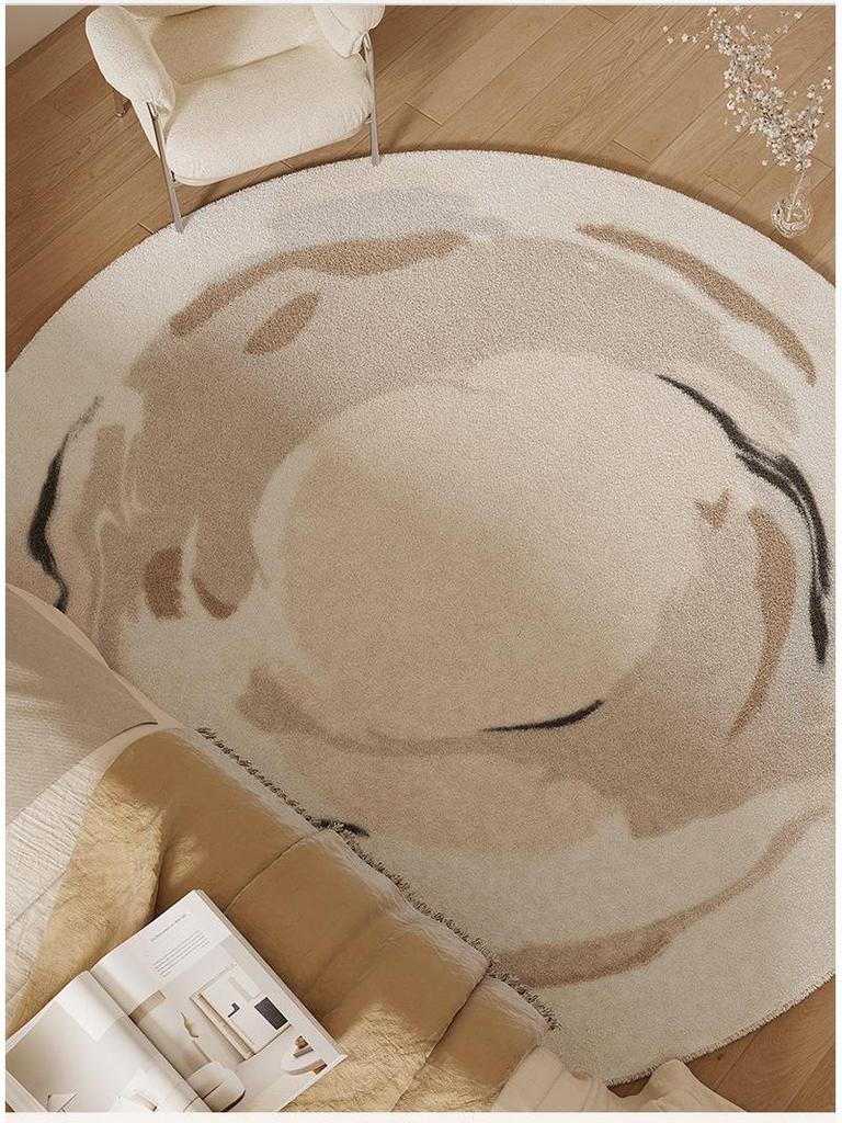 Krémový kulatý koberec: Vysoce kvalitní stylová podlahová rohož do ložnice, obývacího pokoje, pracovny, k pohovce nebo křeslu.