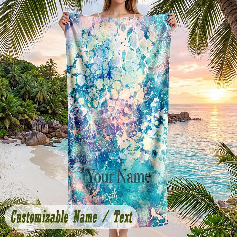 Abstract Nature Landscape Theme Quick Dry Beach Towel Custom Name Text Print Large Sand Resistant Towel Beach Vacation