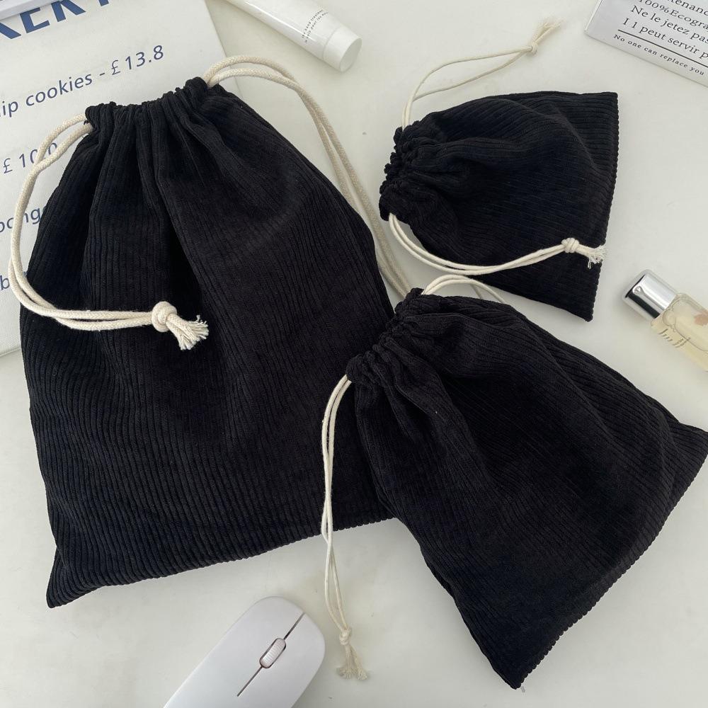 3PCS Solid Color Drawstring Cosmetic Bags Corduroy Large Capacity Gift Storage Bag Durable Drawstring Style