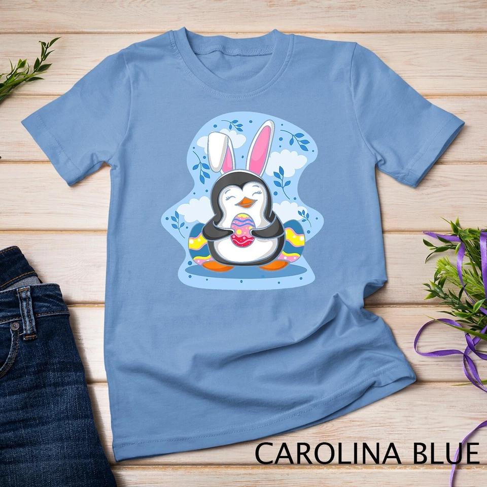 Easter Penguin Holding Egg Cute Bunny Ears Penguin Lover T-Shirt Unisex T-shirt 3 M