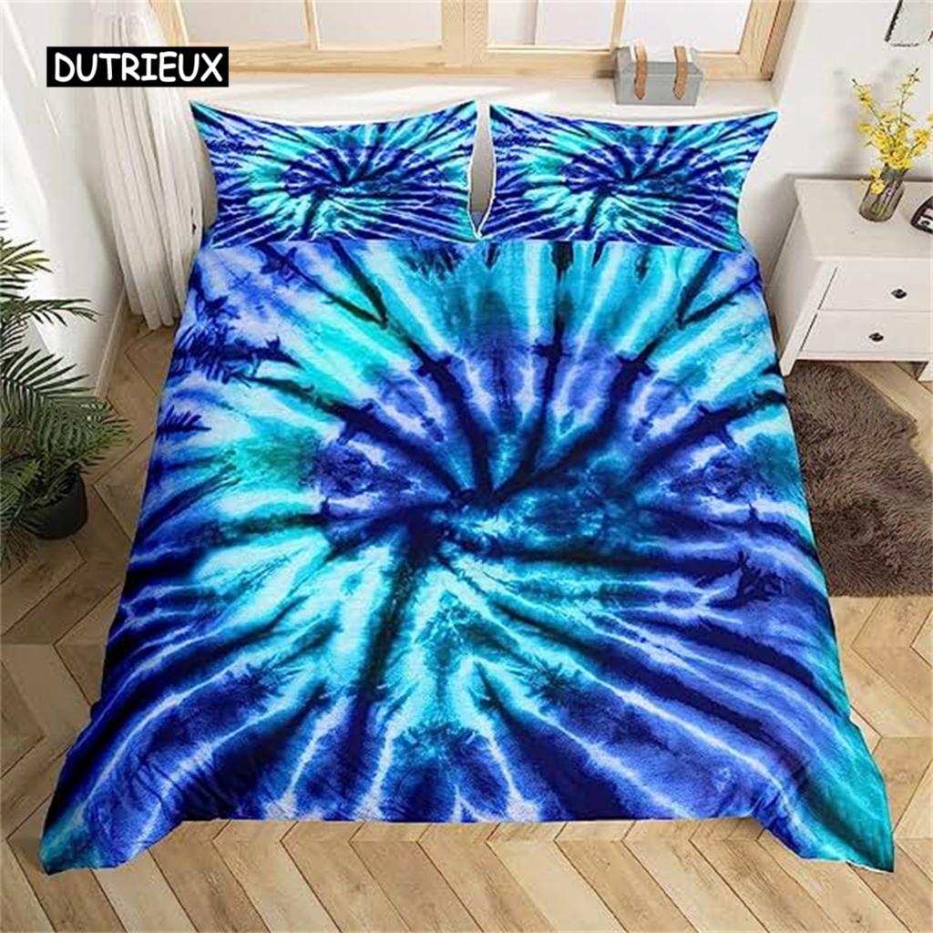 Tie Dye Duvet Cover Hippie Spiral Bedding Set Ethnic Boho Duvet Cover Swirl Tie Dye Pattern Bed Bohemian Hippie Bedding Decor