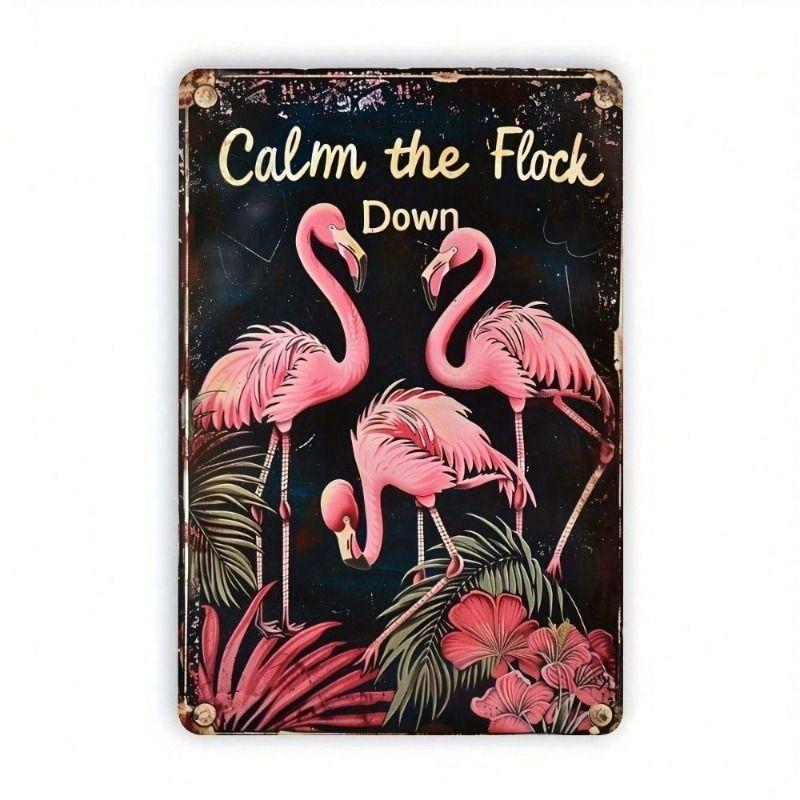 Metal Wall Art Retro Flamingo Vintage Patina for Bar