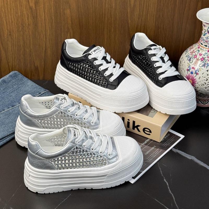 Retro mesh white shoes women's summer new small high lace-up woven breathable casual board shoes tide