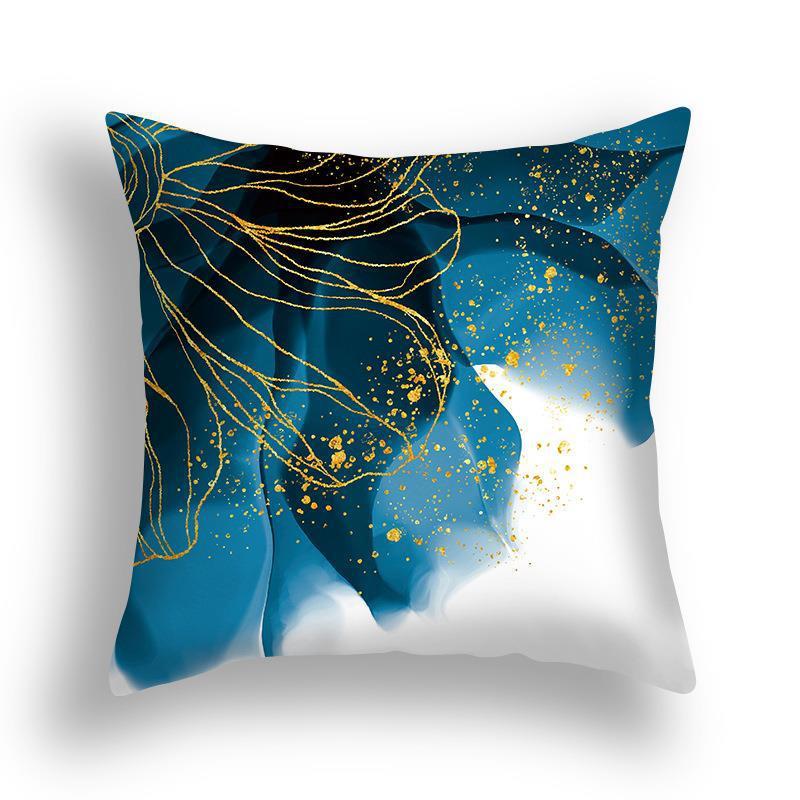 Niebieska Marmurowa Poszewka na Poduszkę 45x45cm Wzór Skały Morskiej Kwadratowa Sofa Poduszka Kwadratowa Abstrakcyjny Liść