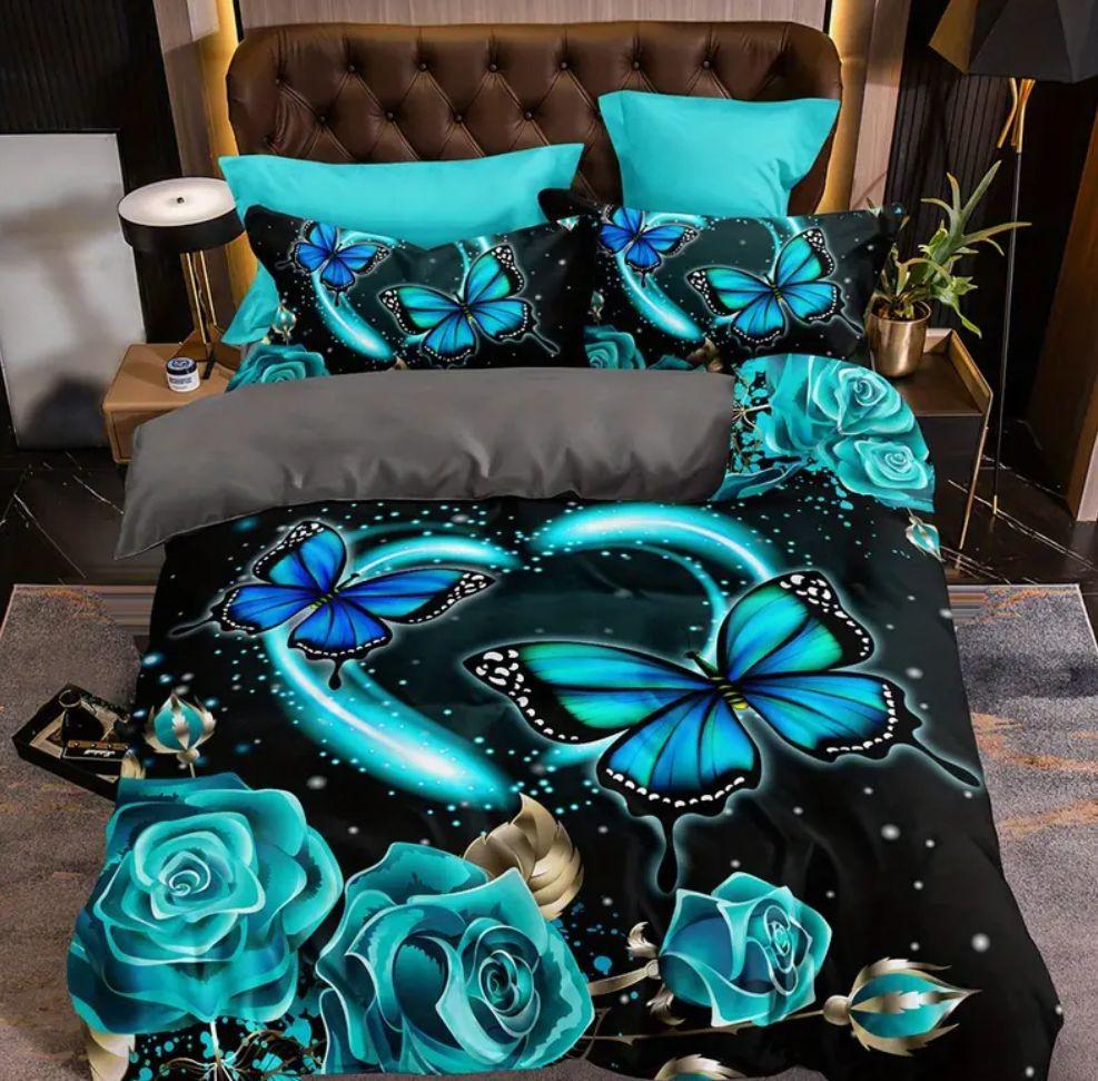 Dreiteilige Bettwäsche Heimtextilien Schmetterlingsdruck Bettbezug Digitaldruck 3D