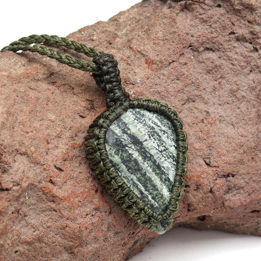 Necklace Gemstone Jewelry Zebra Jasper Macrame Thread Handmade 20-36''Ad Unisex