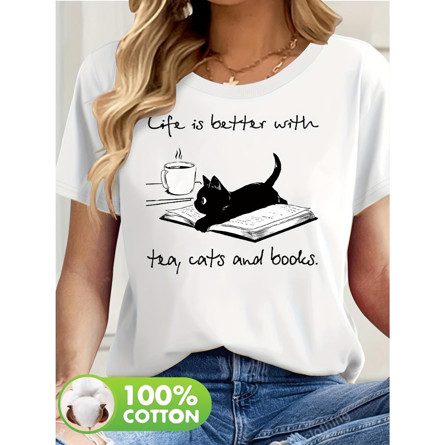 Women s Short Sleeve T-Shirt with Elegant Artistic Blouse Print Suitable for Spring/Summer, Casual Round Neck Blouse Top S белый