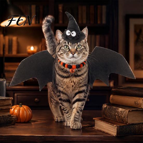Holiday Gift for Pet Lovers Halloween Cat Costume, Bat Wings, Funny Witch Hat, Felt Creative Attire Festive Apparel Cats Small Dogs, Parties, Cosplay