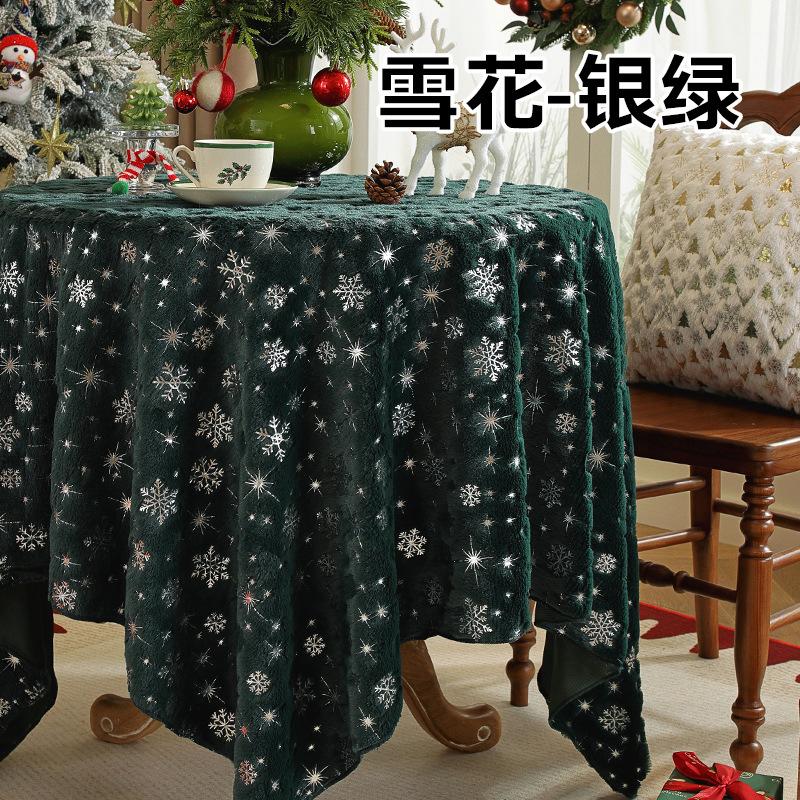 Christmas Tablecloth White Snowflake Atmosphere Tablecloths Festival Party Decoration Table Round Table Fabric for Home Use